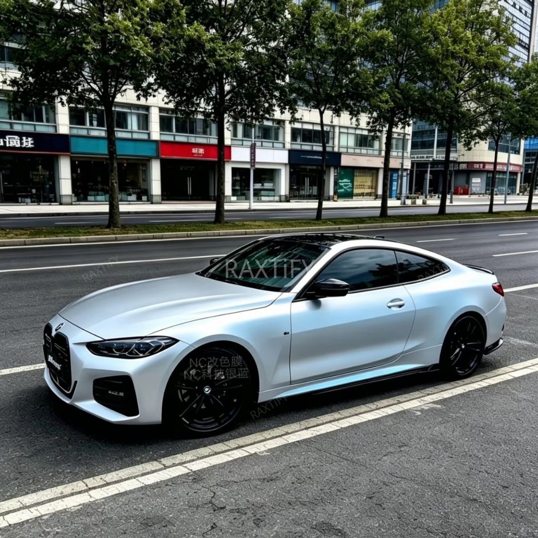 Satin Cyber Silver Blue Vinyl Wrap bmw