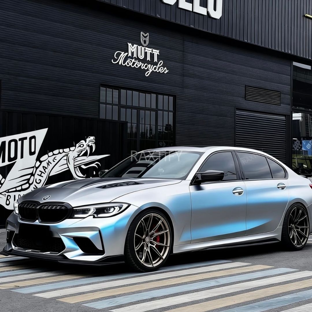 Satin Cyber Silver Blue Vinyl Wrap bmw side