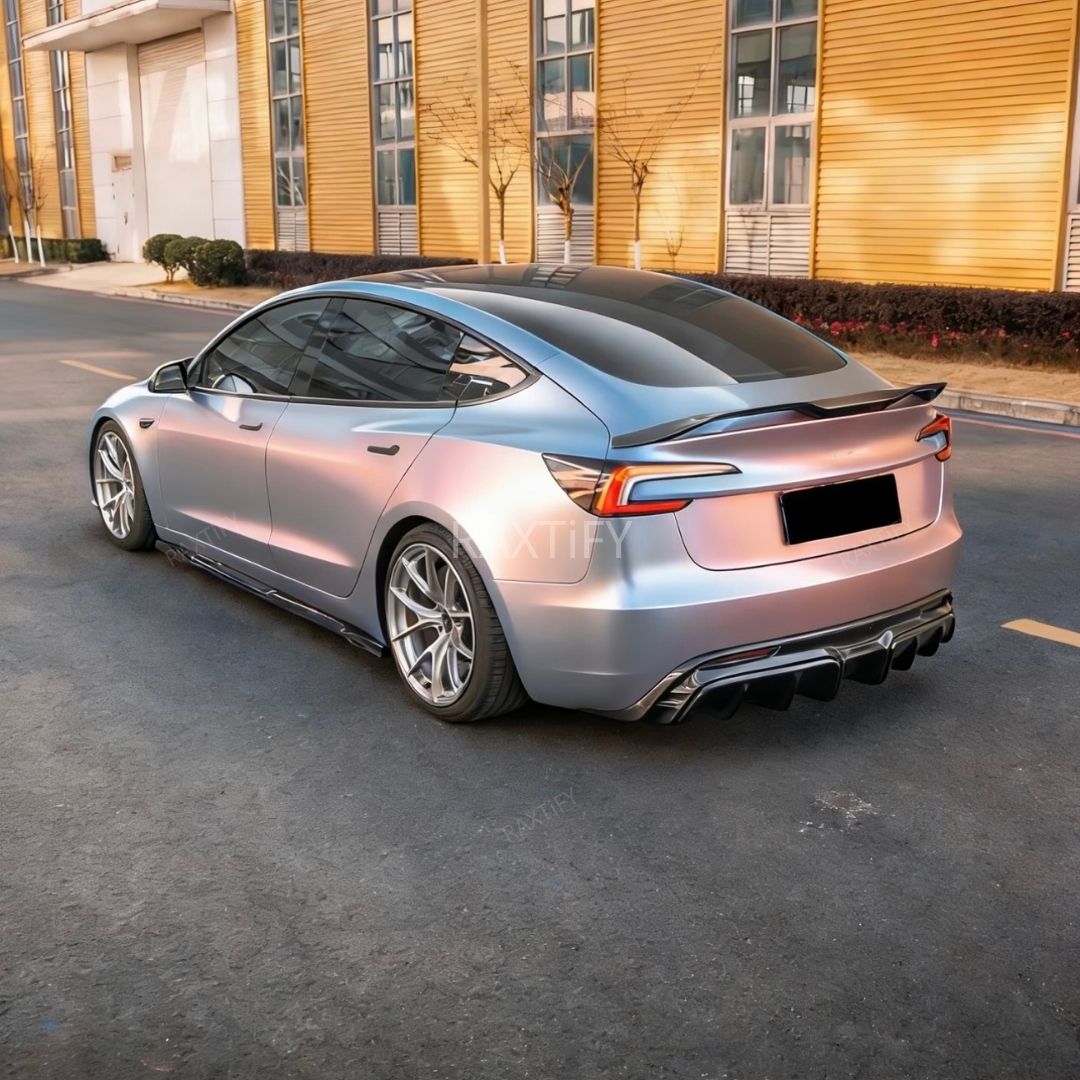 Satin Cyber Silver Orange Vinyl Wrap tesla model 3