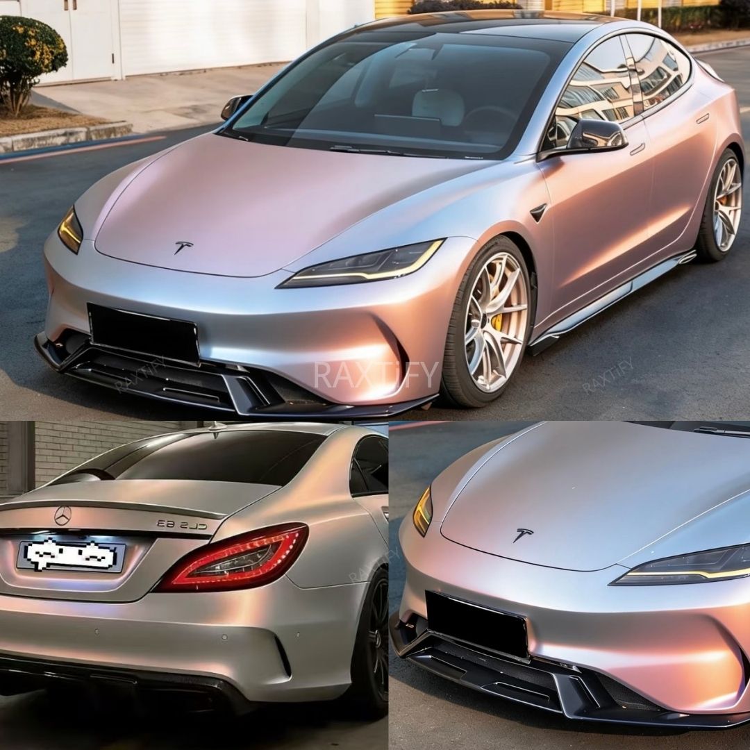 Satin Cyber Silver Orange Vinyl Wrap full look
