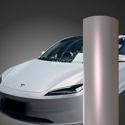 Satin Cyber Silver Pink Vinyl Wrap Tesla