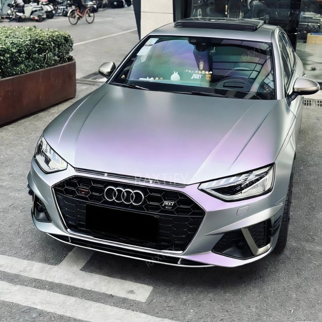 Satin Cyber Silver Purple Vinyl Wrap front
