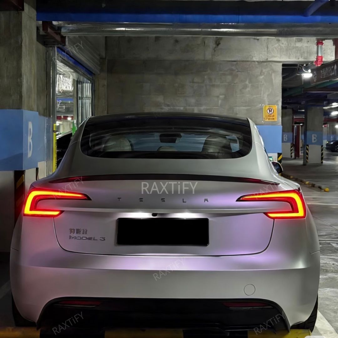 Satin Cyber Silver Purple Vinyl Wrap tesla back