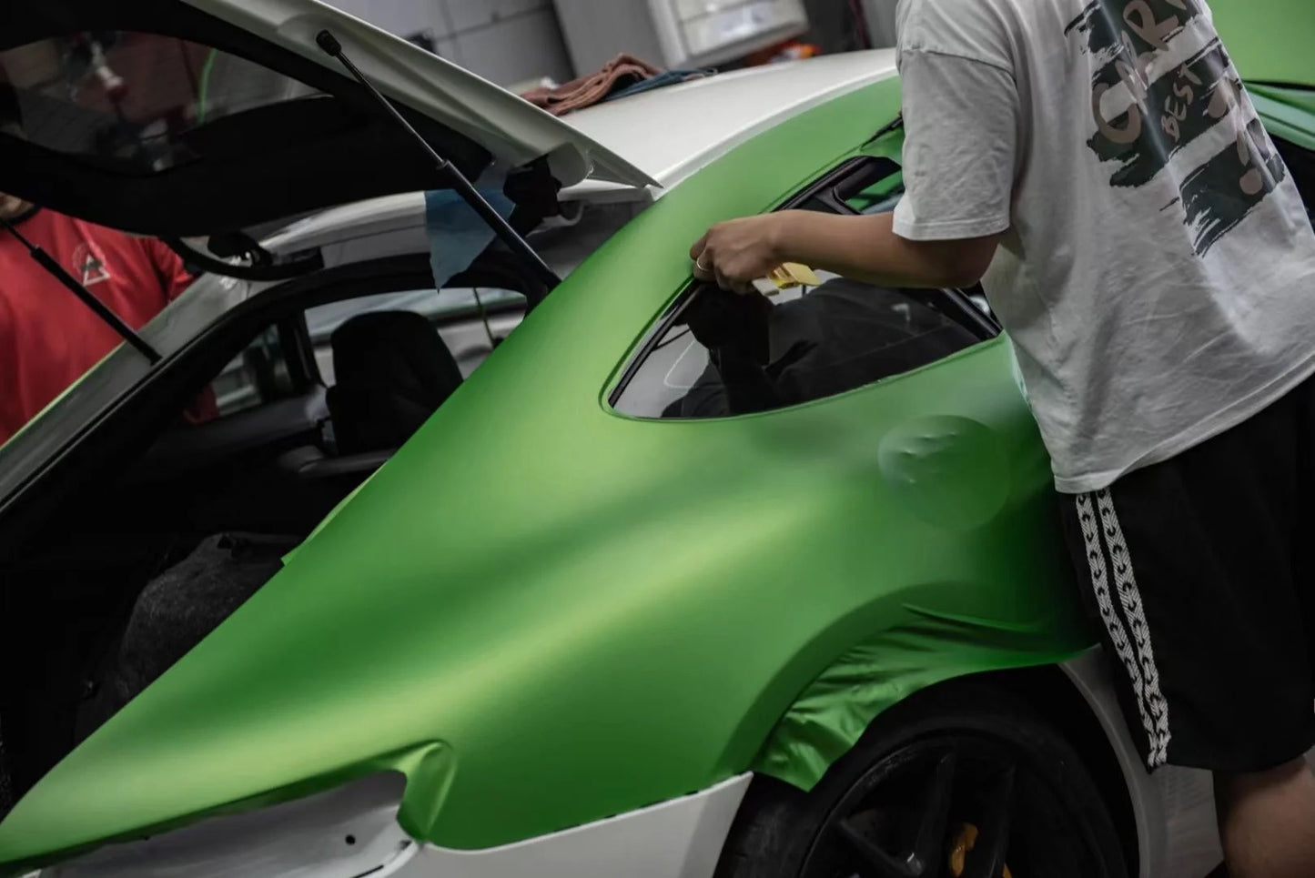 Satin Chrome Flame Green Vinyl Wrap