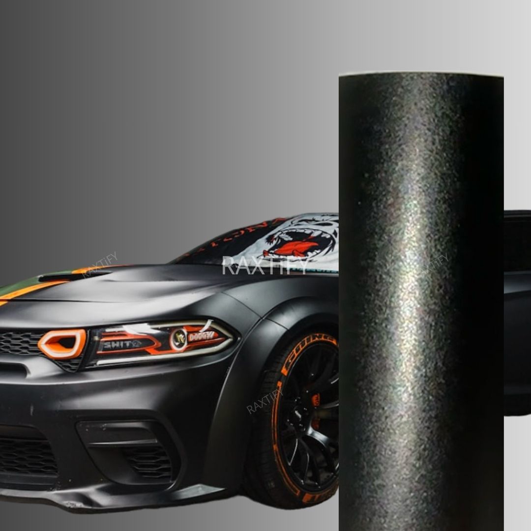 Satin Chrome Metal Black Vinyl Wrap Car 