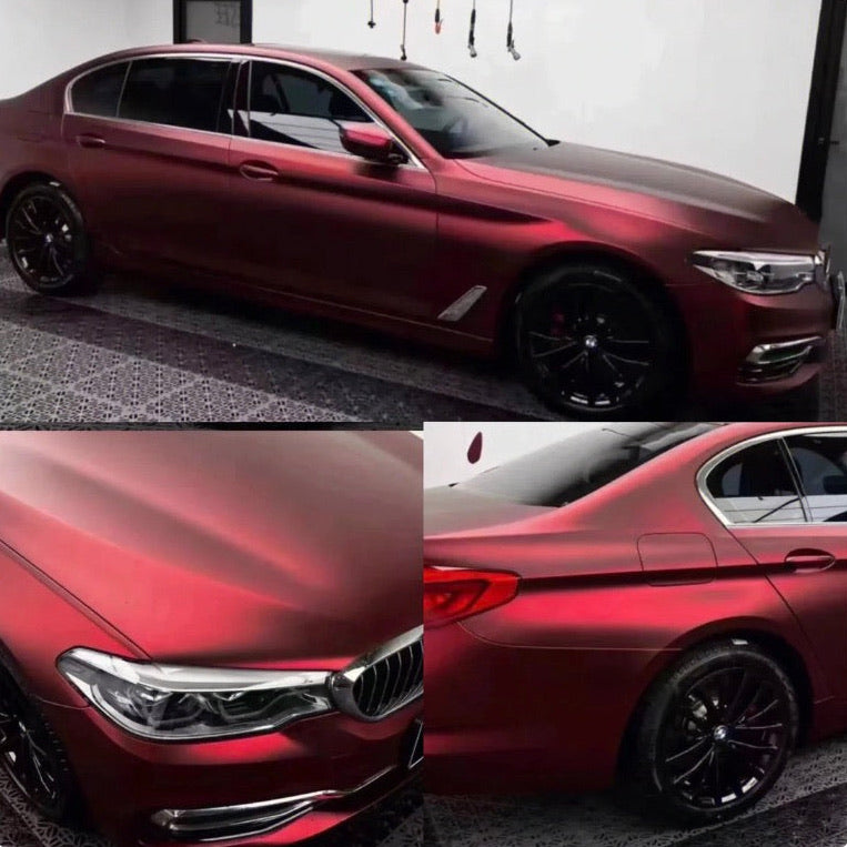 Satin Chrome Silk Oxide Red Vinyl Wrap full look