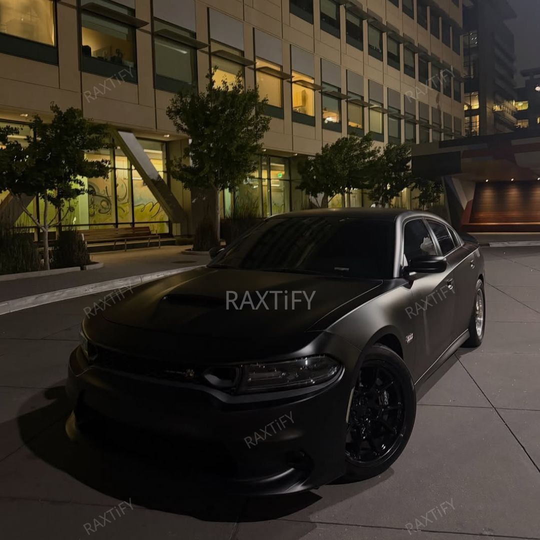 Satin Chrome Ultra Black Vinyl Wrap mustang front look