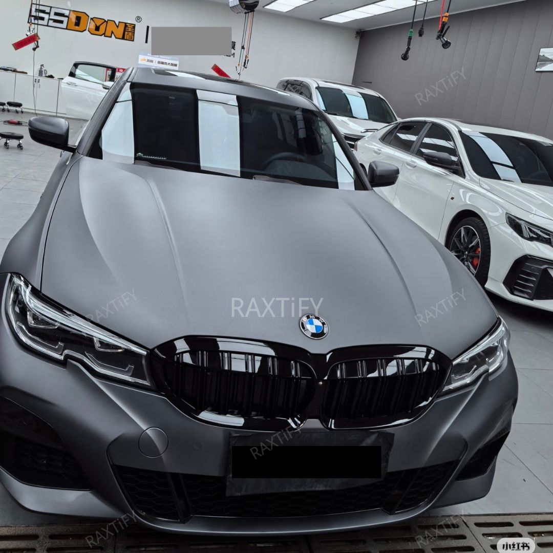 Satin Metallic Metal Gray Vinyl Wrap bmw hood