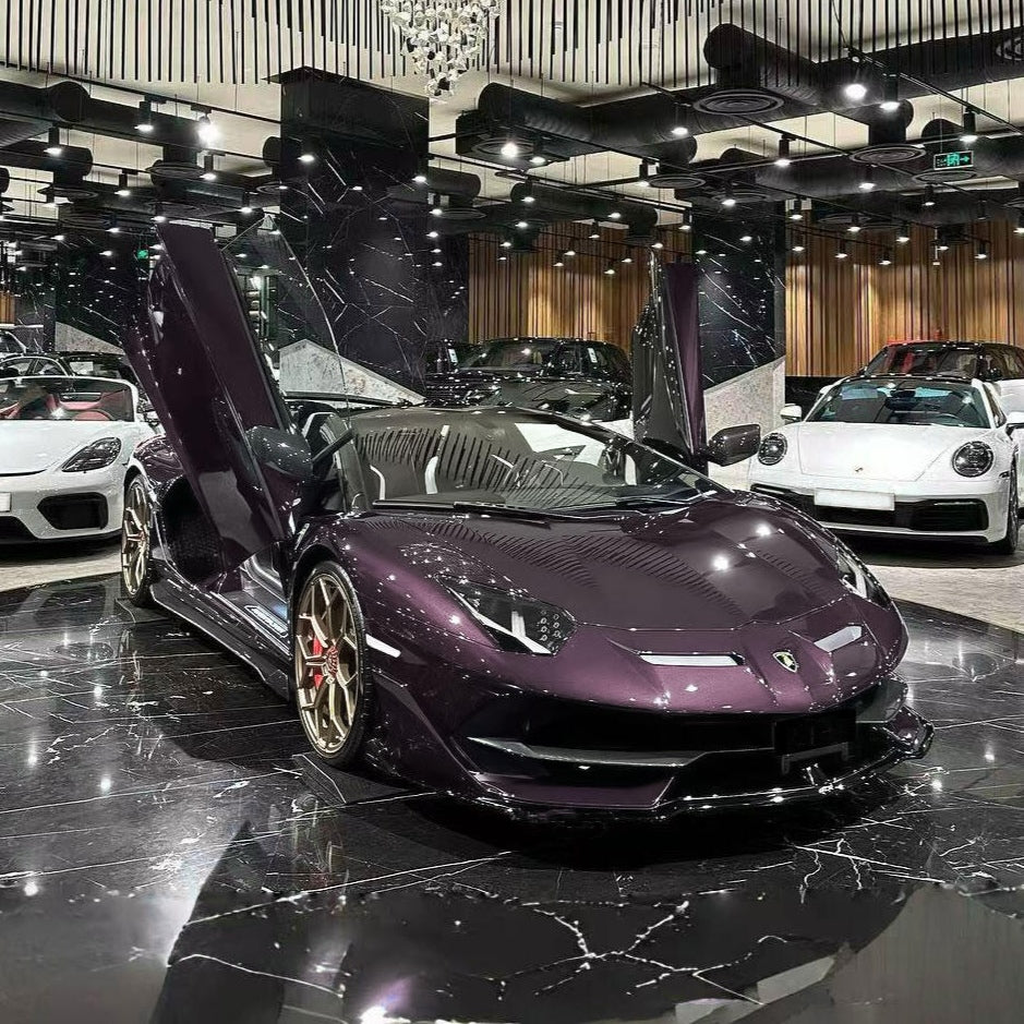 Sport car wrapped in Gloss Metallic Eve Purple Vinyl Wrap