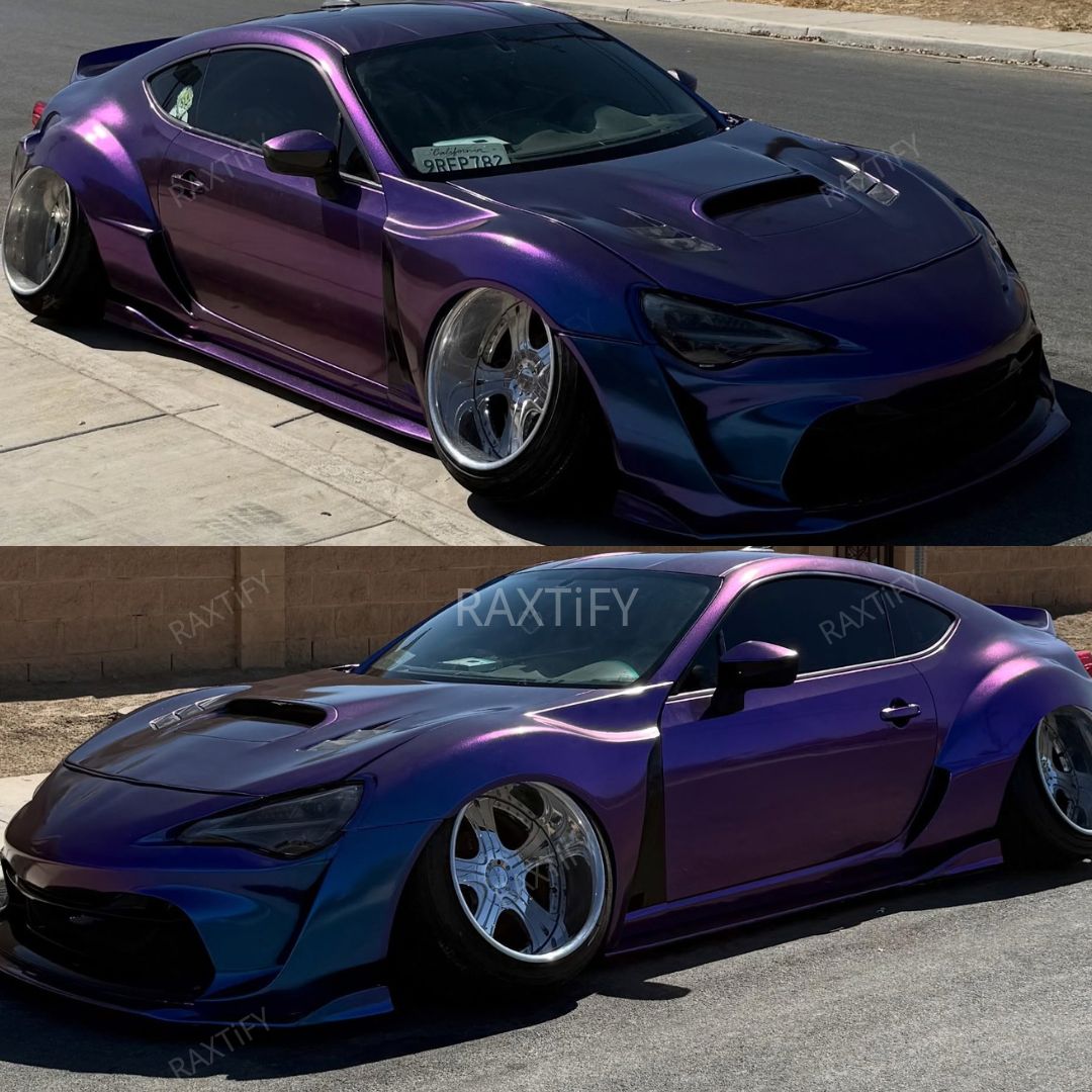 Color Shift Satin Purple Red Vinyl Wrap on subaru