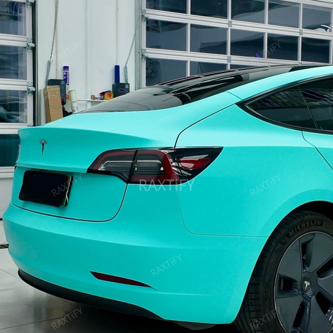Super Matte Tiffany Car Wrap tesla back look