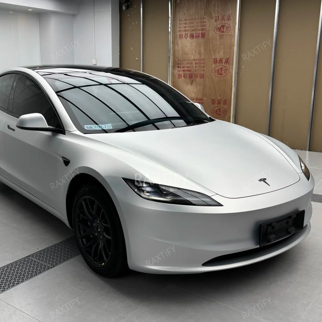 Super Matte Mercury Silver Car Wrap On Tesla