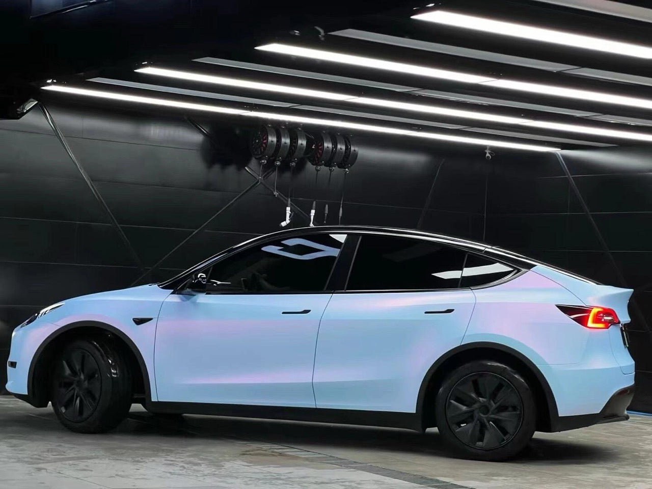 TESLA wrapped in Color Shift Satin Chameleon Blue Vinyl Wrap