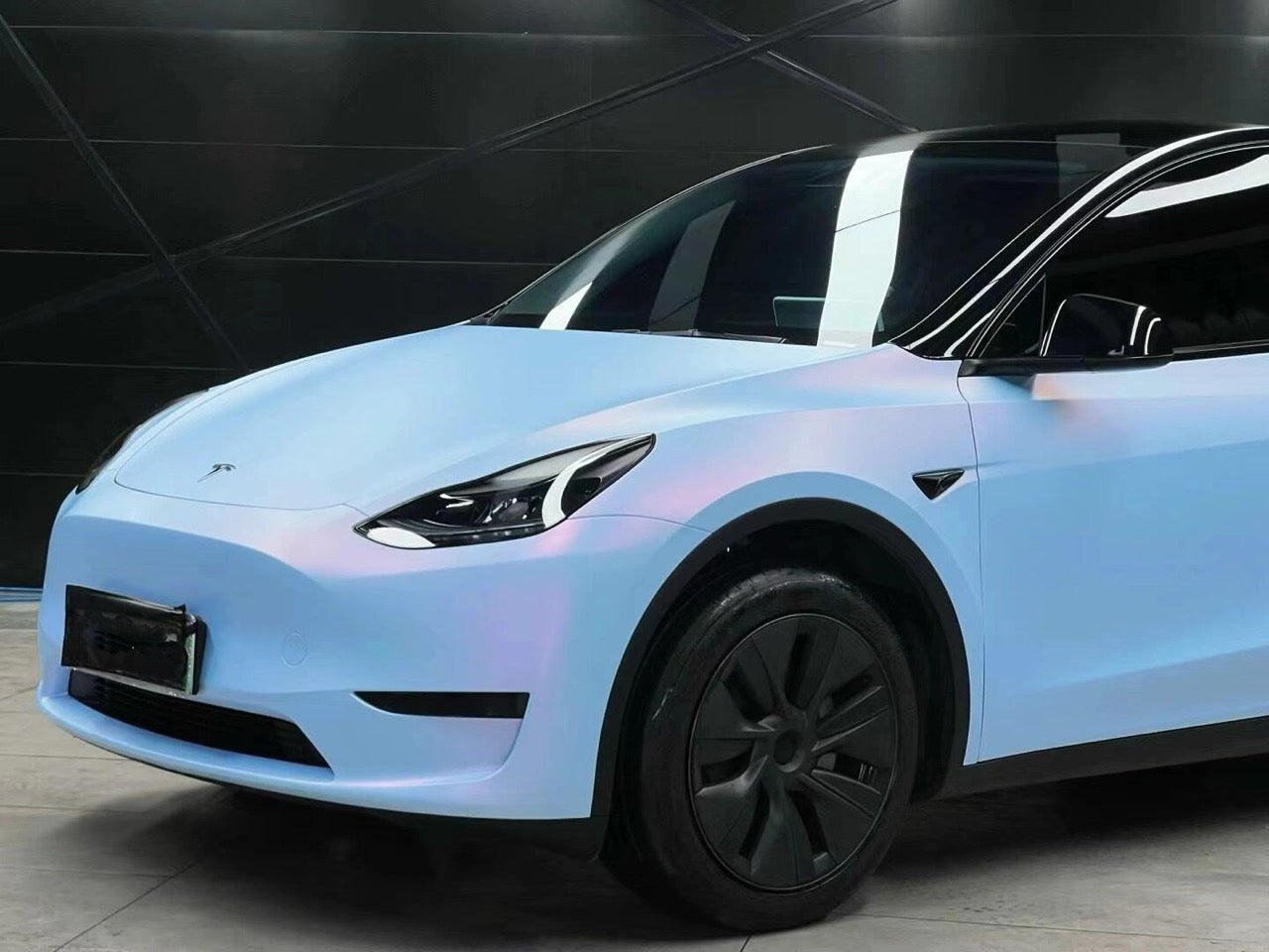 TESLA wrapped in Color Shift Satin Chameleon Blue Vinyl Wrap