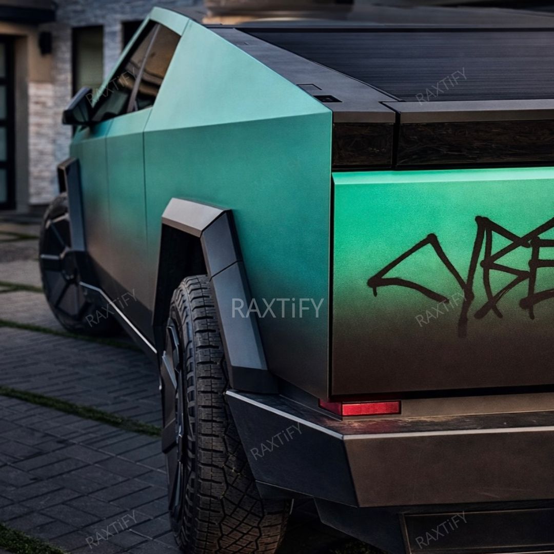 Tiffany To Black Tesla Cybertruck Gradient Wrap detail look