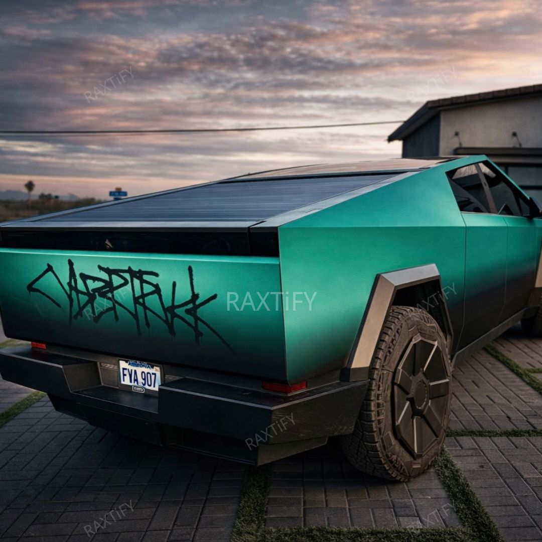 Tiffany To Black Tesla Cybertruck Gradient Wrap back look