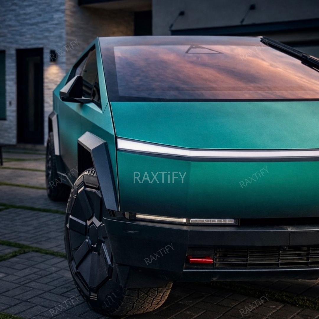 Tiffany To Black Tesla Cybertruck Gradient Wrap partial