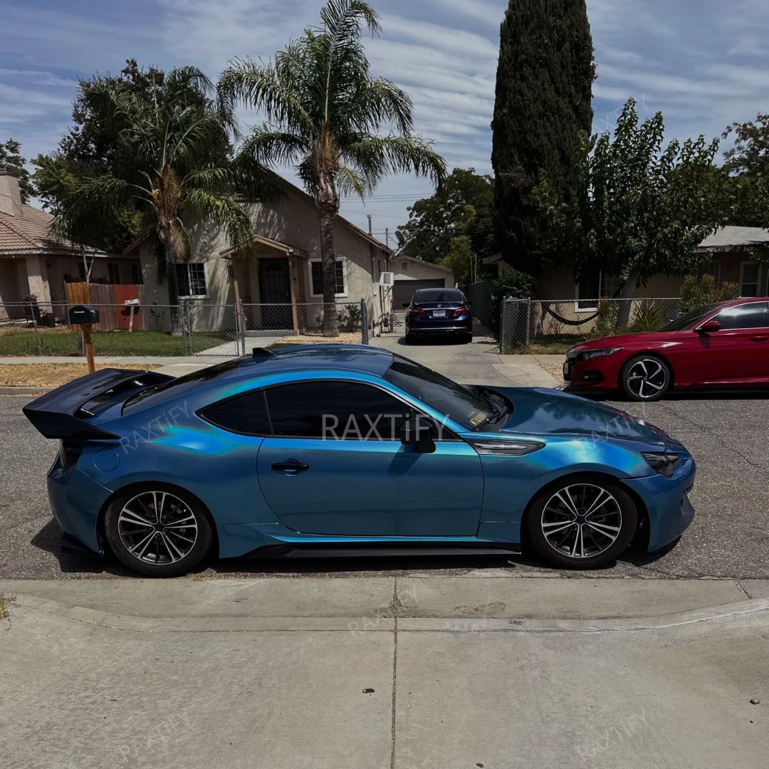 Toyota GR86 Laser Gloss Blue Vinyl Wrap side look