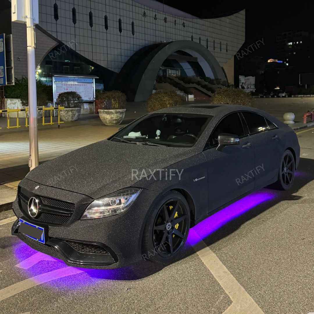 Ultra Diamond Glitter Matte Black Vinyl Wrap night look