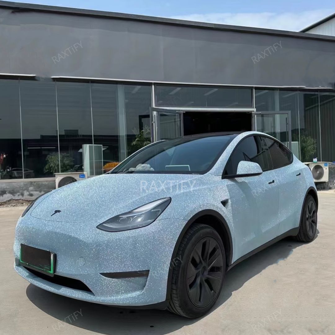 Ultra Diamond Glitter Sky Blue Vinyl Wrap daylook