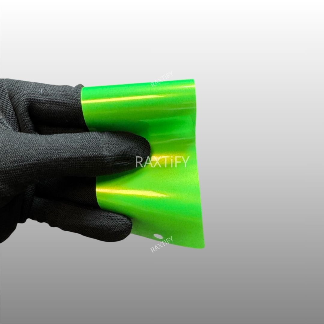 Ultra Gloss Metallic Neon Gold Green Paint Protection Film Sample