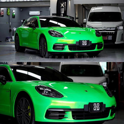 Porsche in Ultra Gloss Metallic Neon Gold Green Paint Protection Film