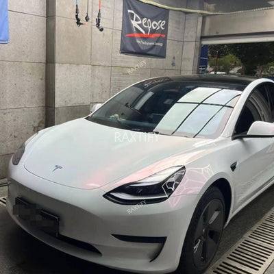 Tesla in Ultra Gloss White Pink Paint Protection Film