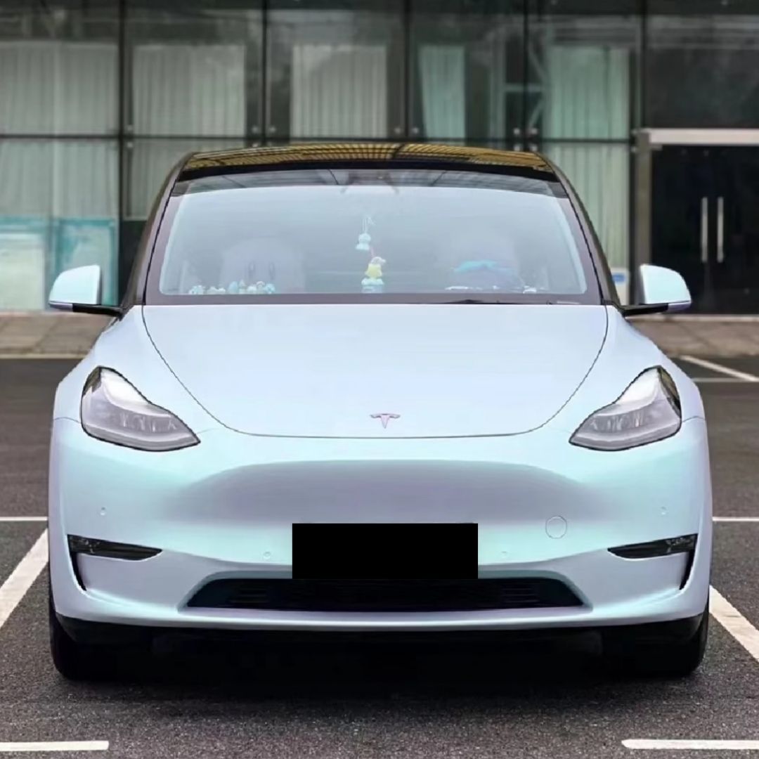 Tesla Wrapped in Ultra Matte Blue Green Vinyl Wrap
