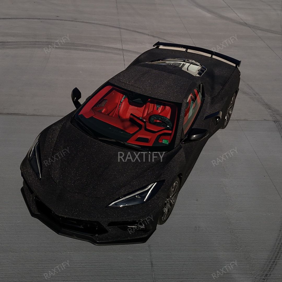 Ultra Diamond Glitter Matte Black Vinyl Wrap on Corvette c8 look