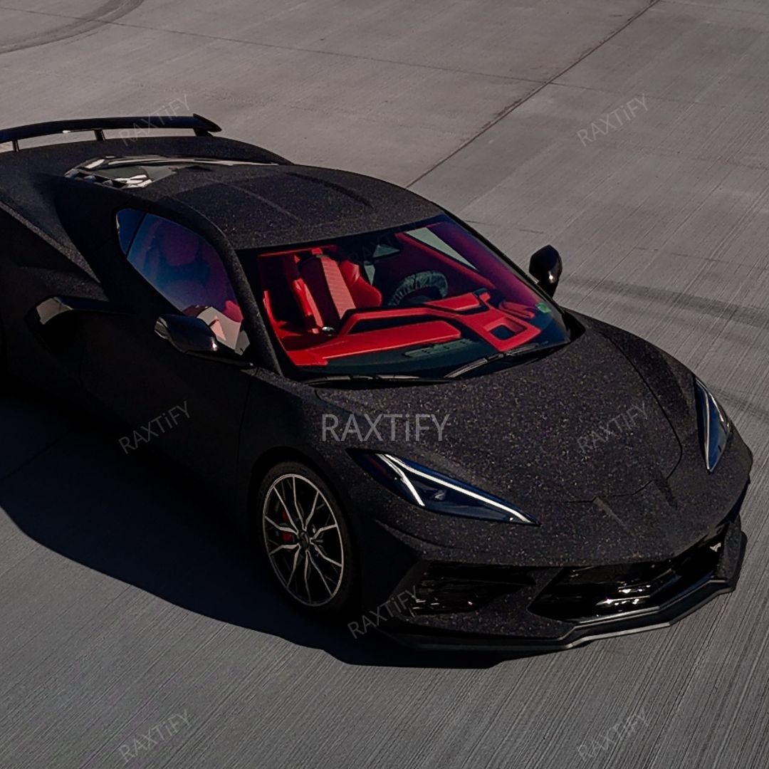 Ultra Diamond Glitter Matte Black Vinyl Wrap on Corvette c8 