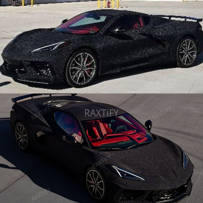 Ultra Diamond Glitter Matte Black Vinyl Wrap on Corvette c8
