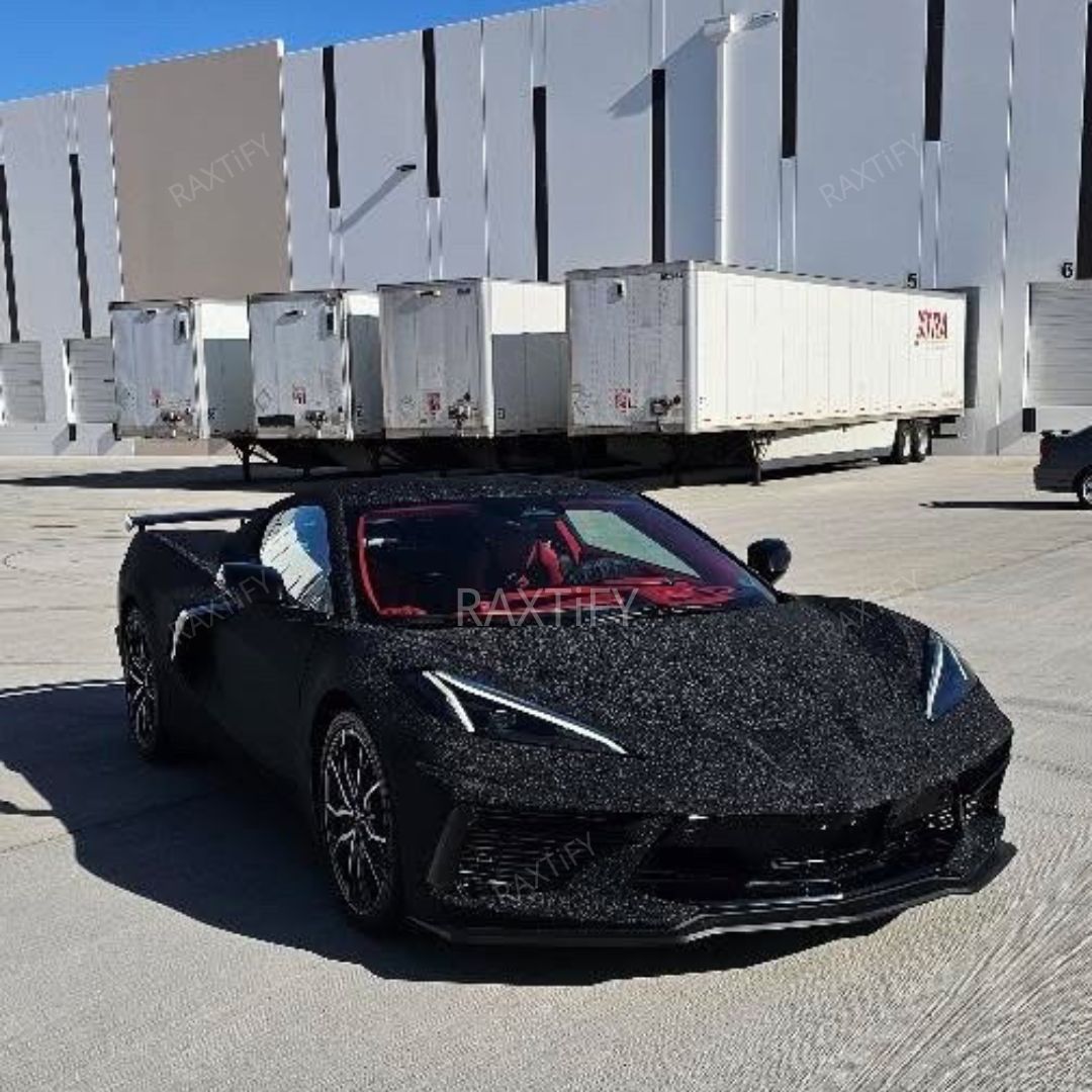 Ultra Diamond Glitter Matte Black Vinyl Wrap on Corvette c8