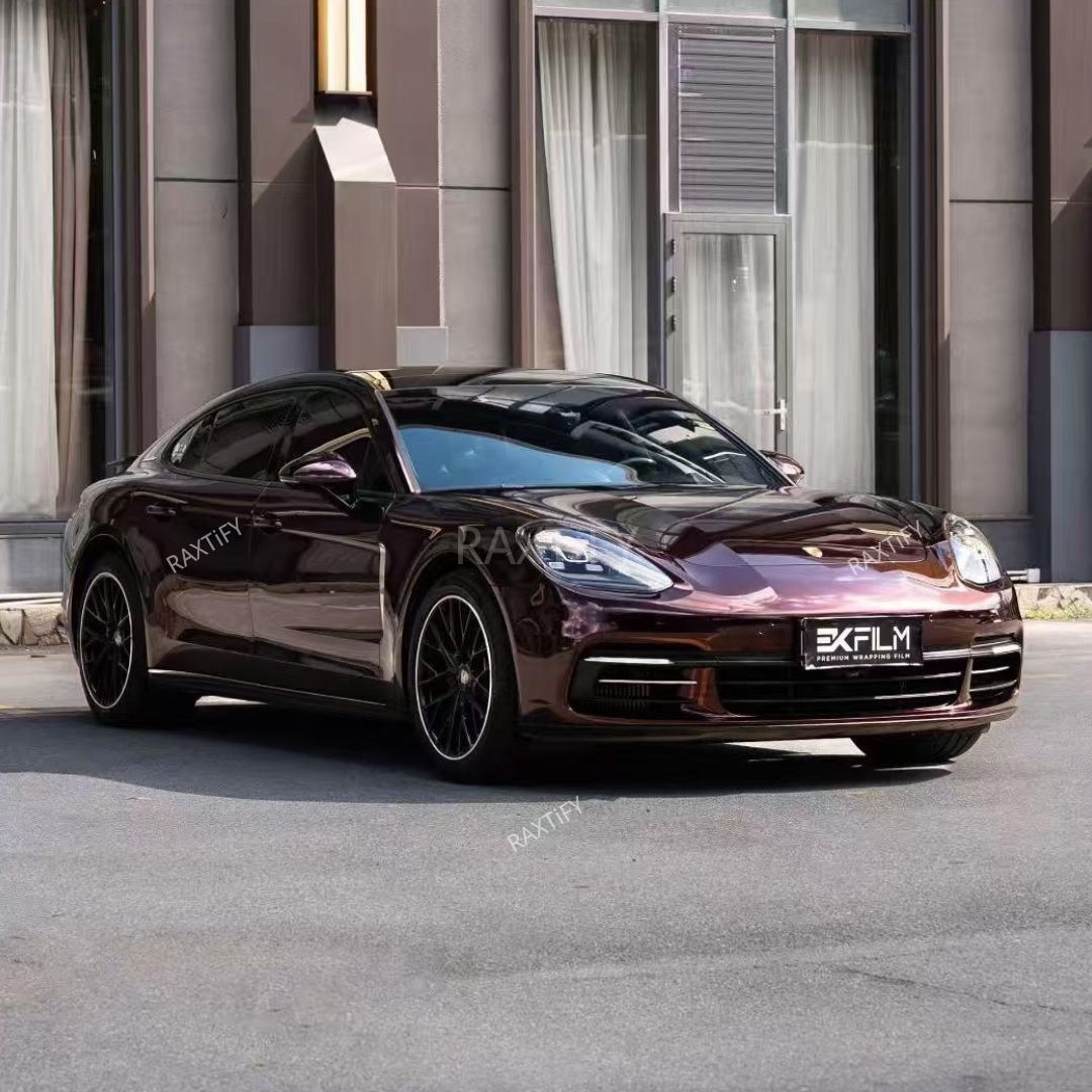 Porsche in Gloss Metallic Burgundy Car Wrap front
