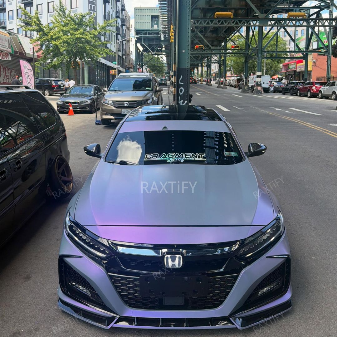 Color Shift Satin Gray Purple Vinyl Wrap on honda hood