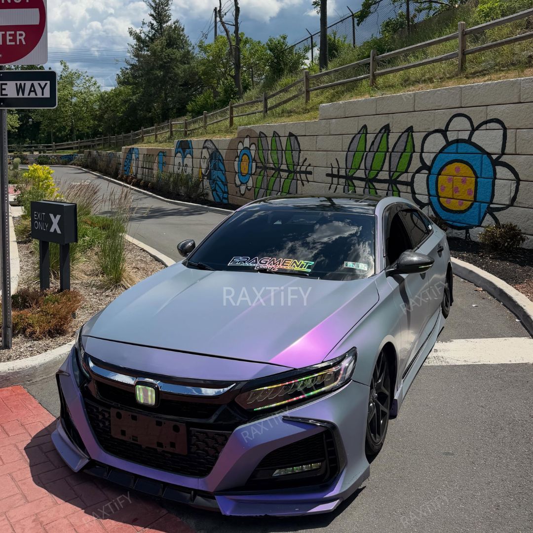 Color Shift Satin Gray Purple Vinyl Wrap on honda day look