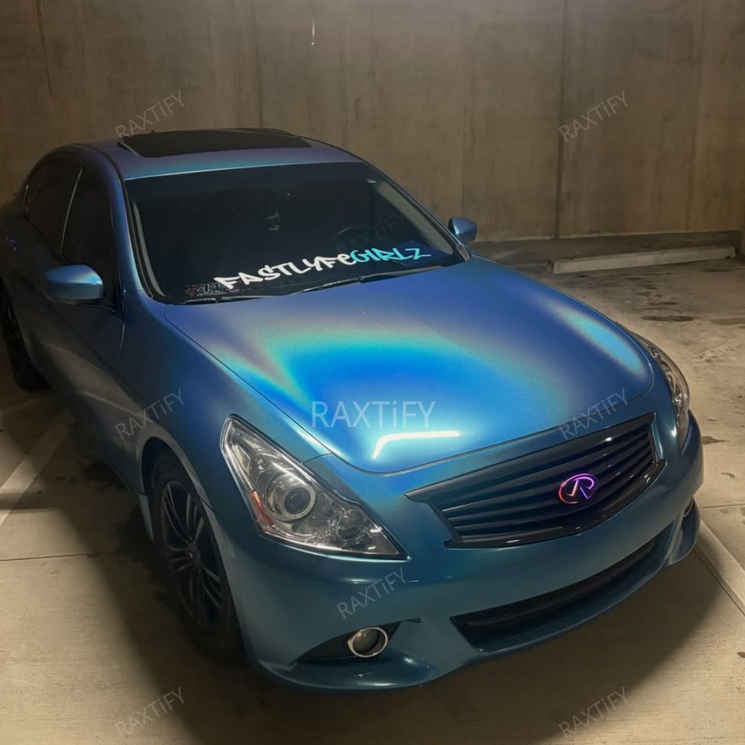 infiniti Laser Gloss Blue Vinyl Wrap hood