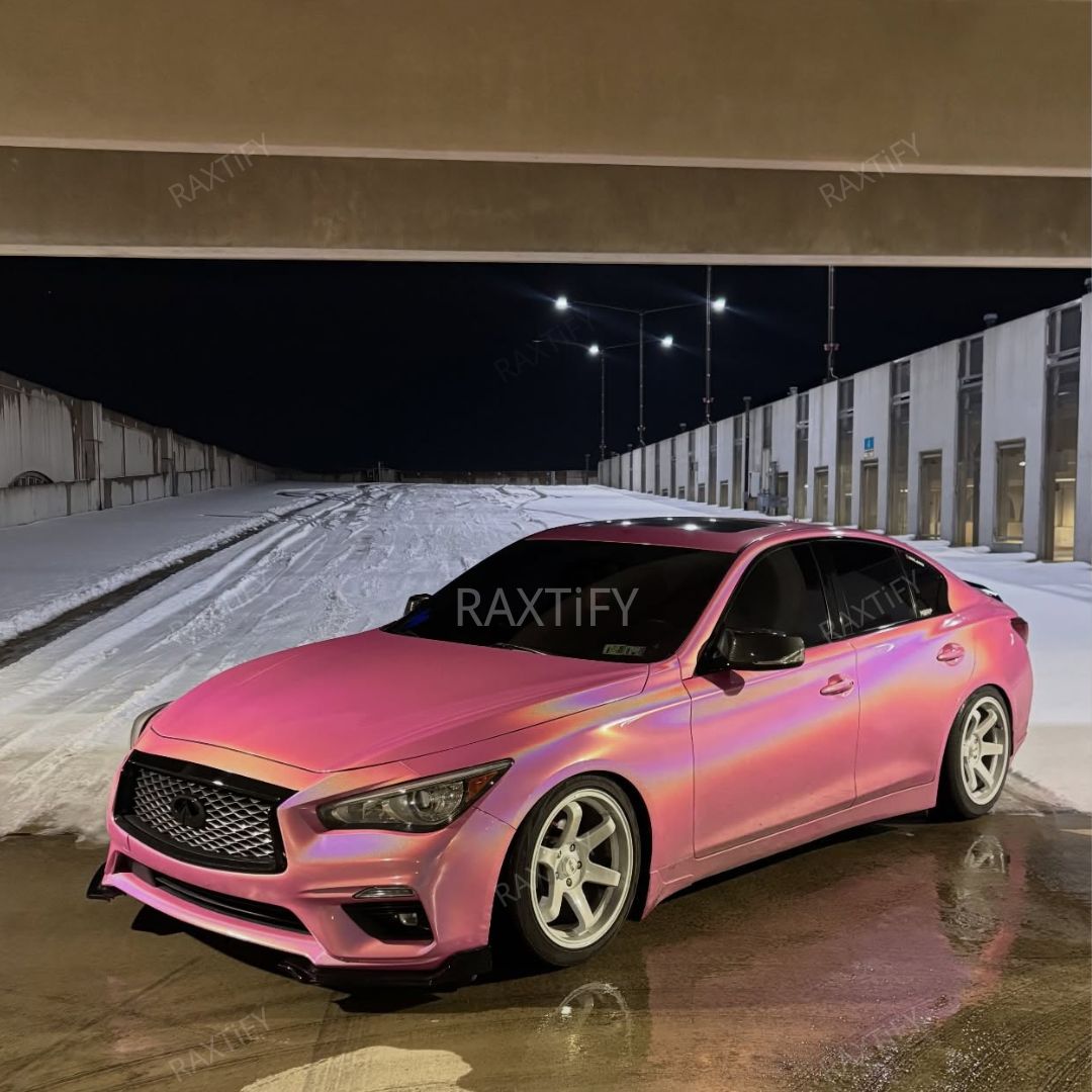 Laser Gloss Pink Vinyl Wrap infiniti Outside Look