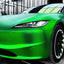 Tesla in Matte Chrome Flame Green Vinyl Wrap detail