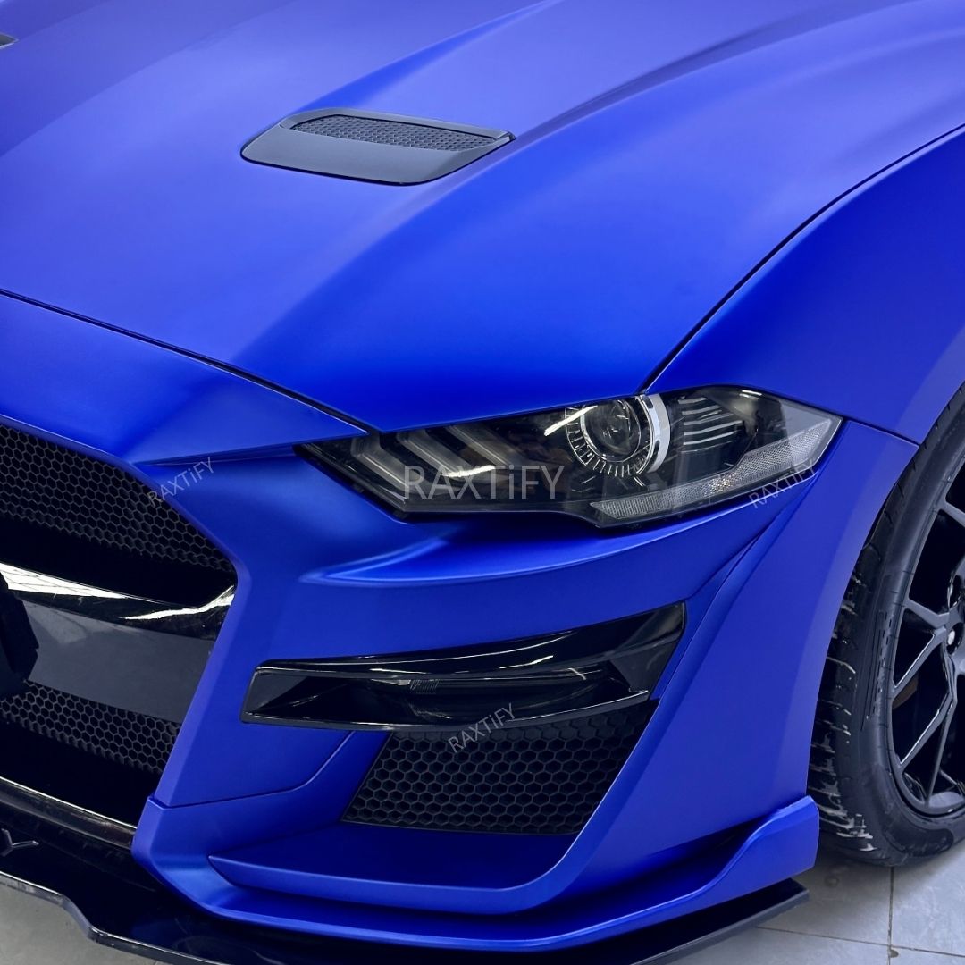 Mustang Wrapped in Matte Chrome Royal Blue Vinyl Wrap by RAXTiFY