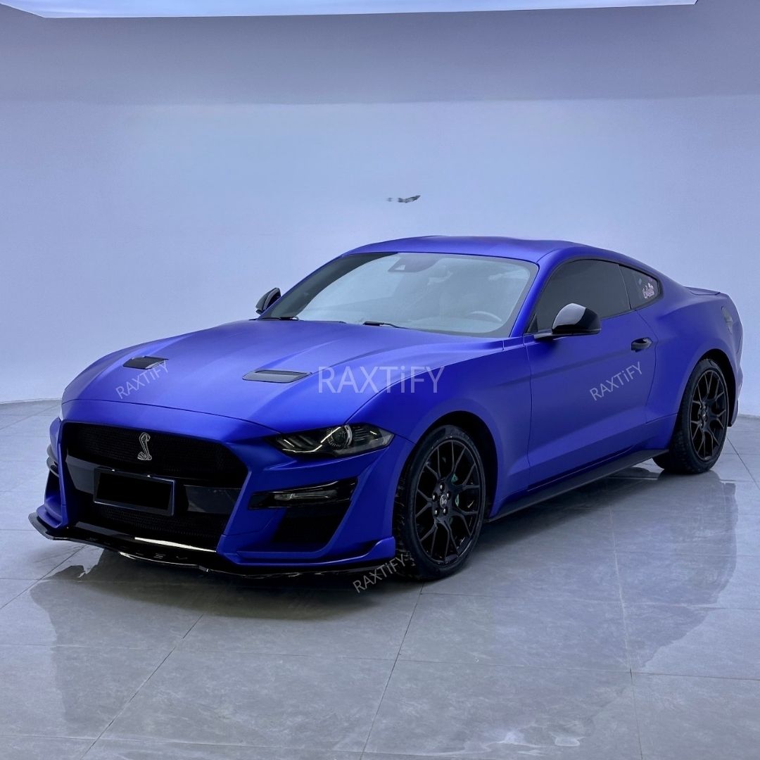 Mustang Wrapped in Matte Chrome Royal Blue Vinyl Wrap by RAXTiFY