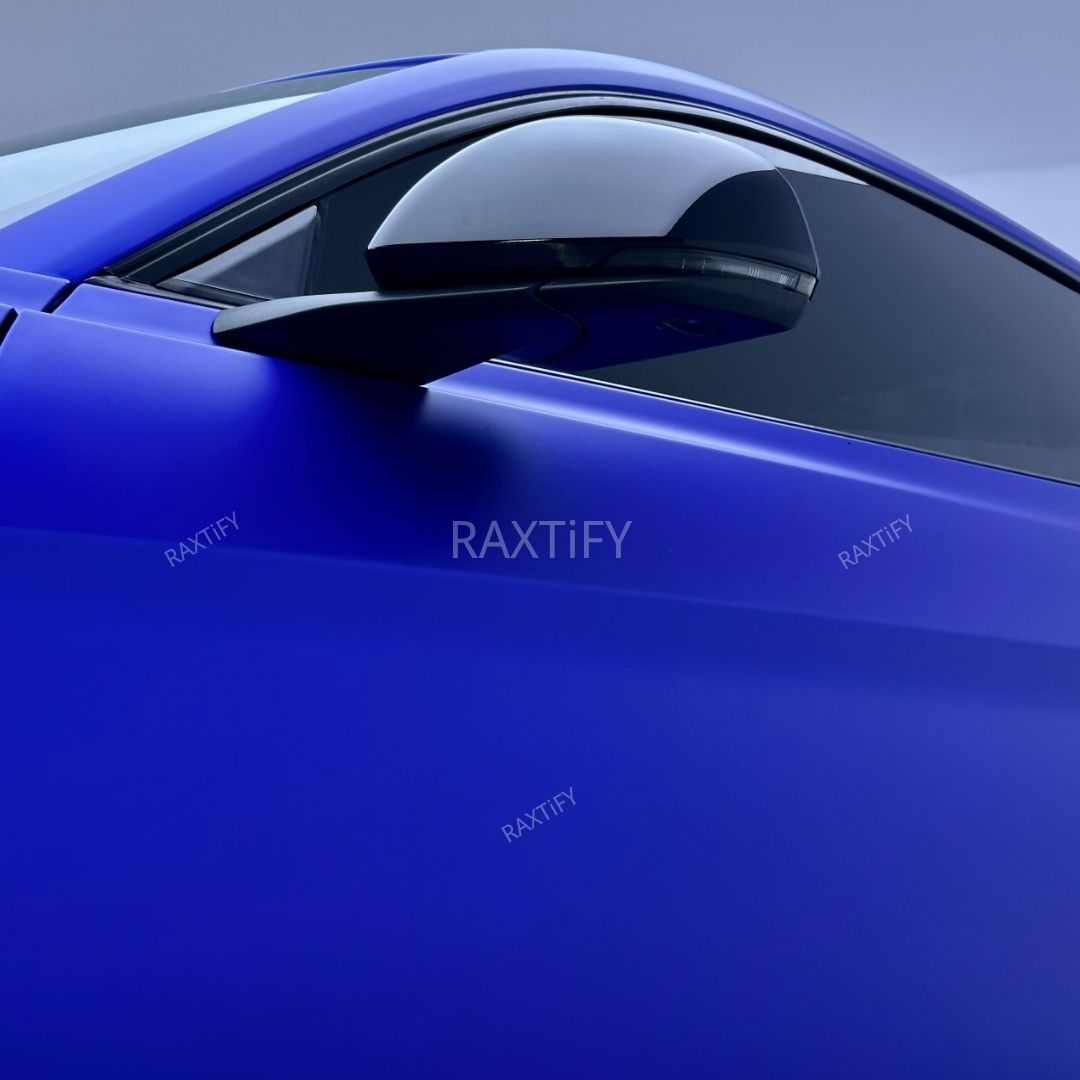Mustang Wrapped in Matte Chrome Royal Blue Vinyl Wrap by RAXTiFY