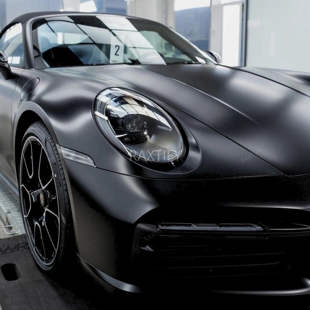 Porsche Matte Metallic Black Vinyl Wrap