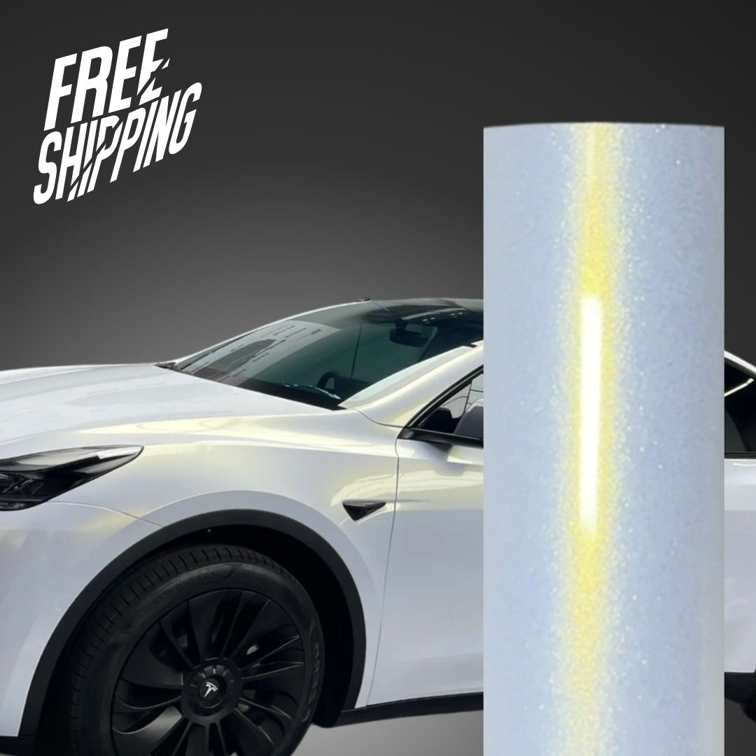 Color Shift Glitter White Gold Vinyl Wrap