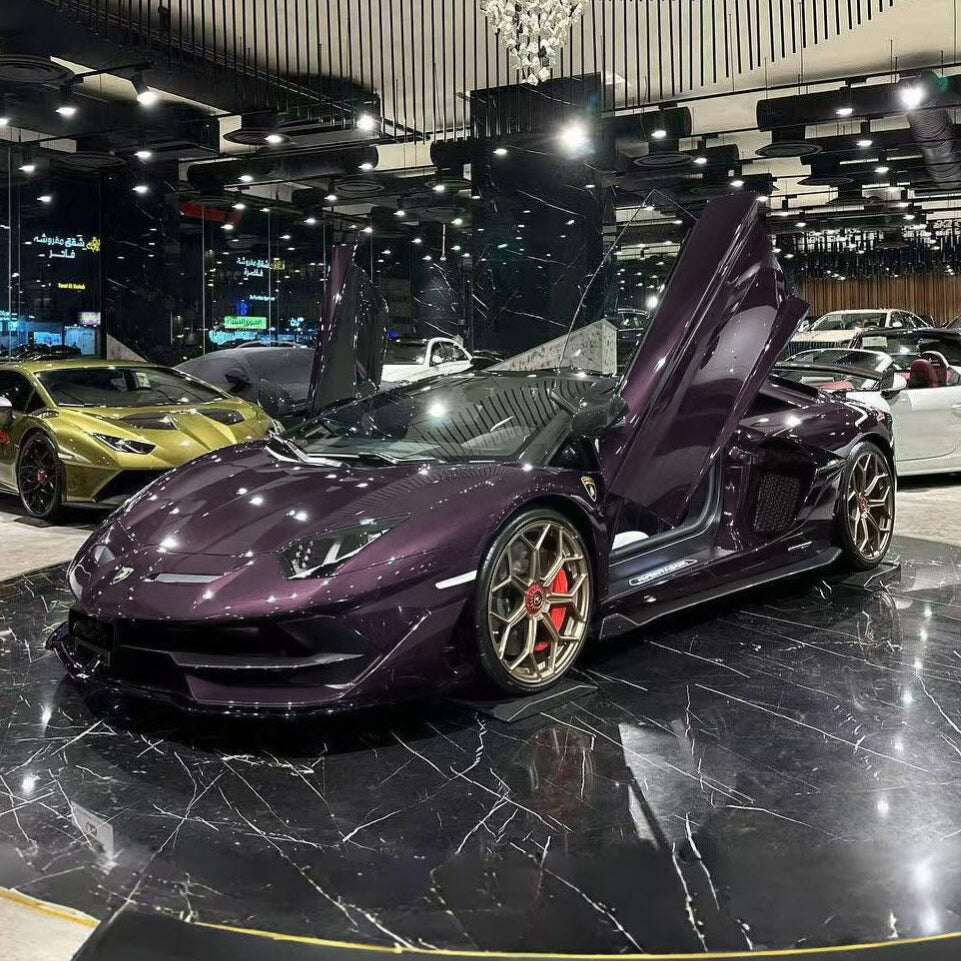 Sport car wrapped in Gloss Metallic Eve Purple Vinyl Wrap