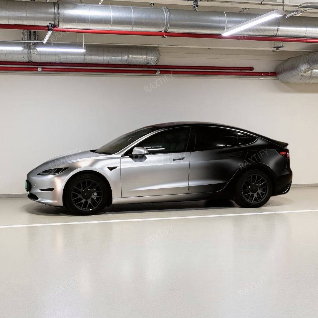 Custom White Black Fade Vinyl Wrap for Tesla