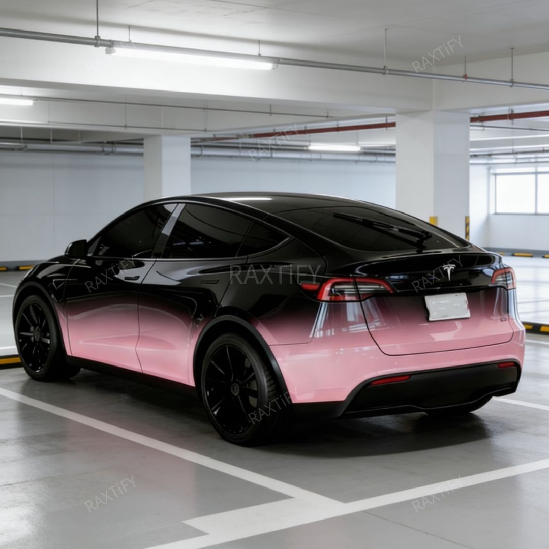 Custom Black Pink Fade Vinyl Wrap for Tesla