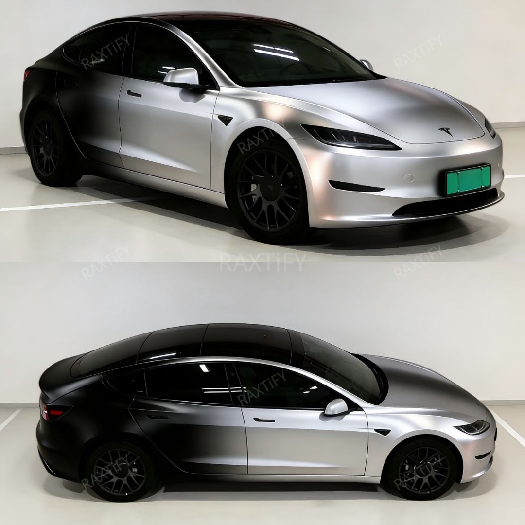 Custom White to Black Fade Vinyl Wrap for Tesla