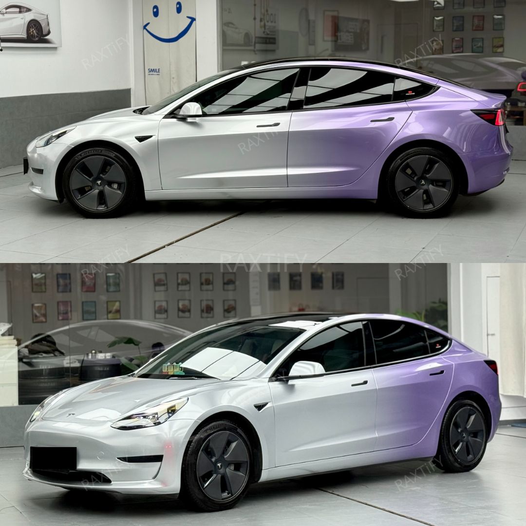 Custom White Purple Fade Vinyl Wrap for Tesla